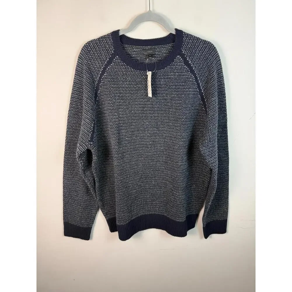 *NWT* J. Crew 100%‎ Lambswool Birdseye Pullover Sweater Crewneck Navy Blue XL